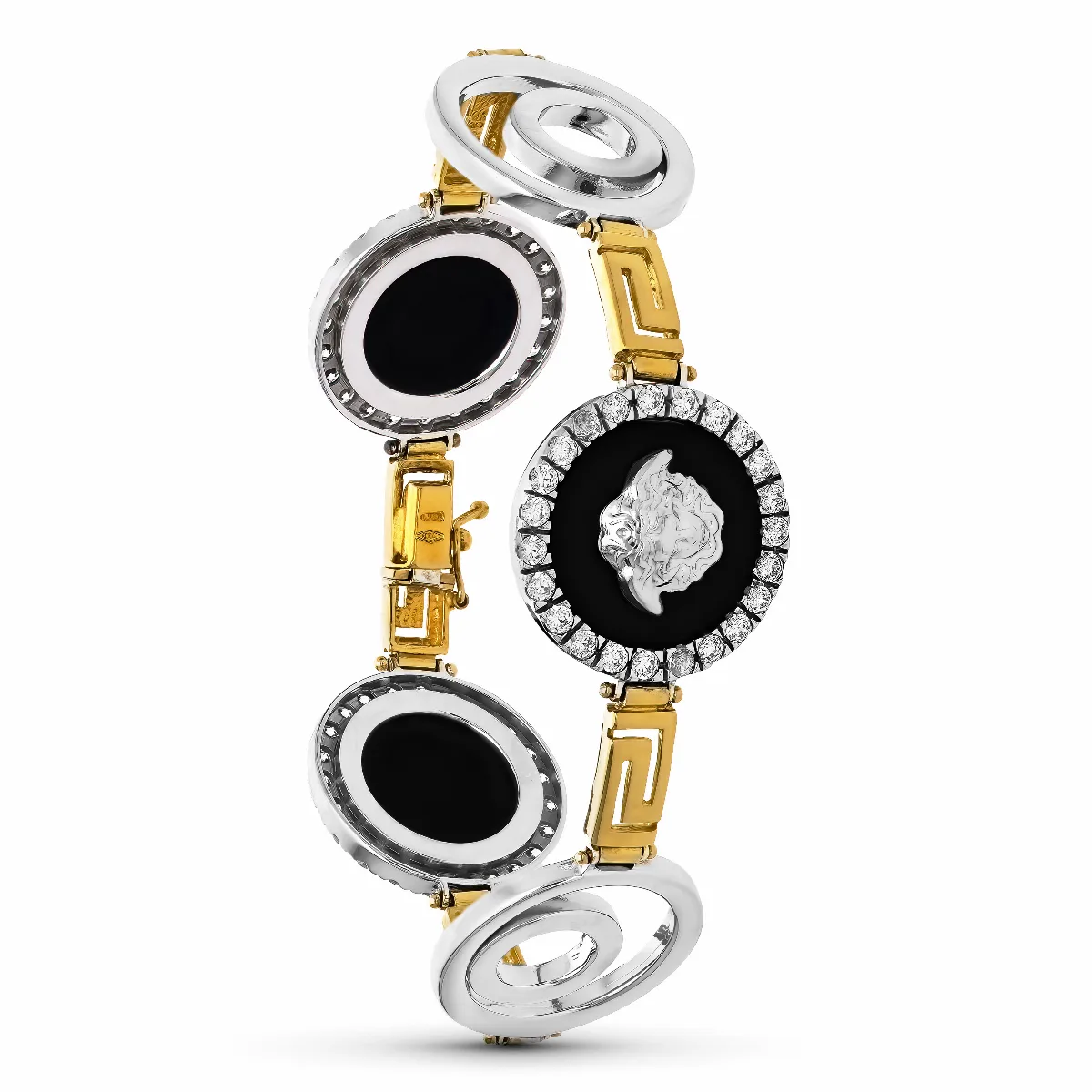 18K PULSERA ORO BICOLOR MEDUSAS CIRCONITAS