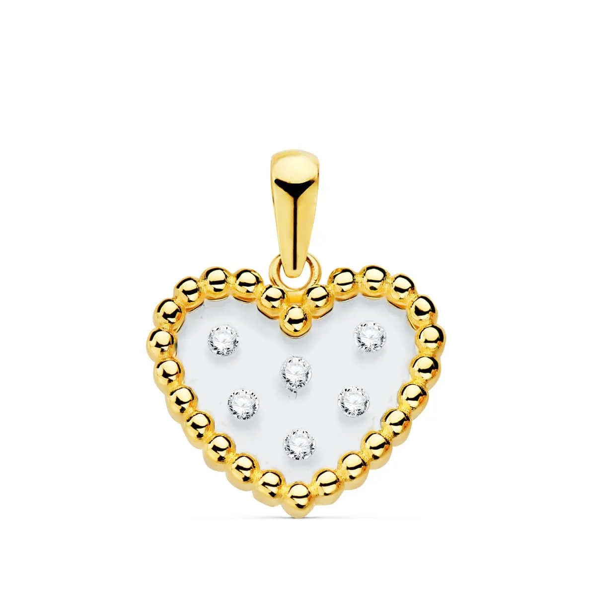 18K COLGANTE ORO AMARILLO CORAZON AIRSHINE TRANSPARENTE CON CIRCONITA 14X12 MM C. AMOR