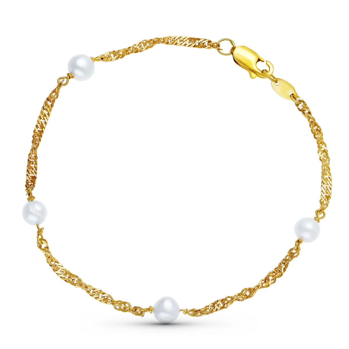 18K PULSERA ORO AMARILLO PERLA 5 MM SINGAPUR 19CM