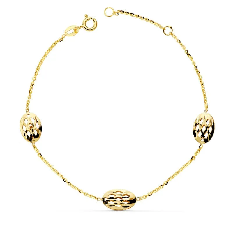 18K PULSERA ORO AMARILLO OVALES CALADOS 19.5CM