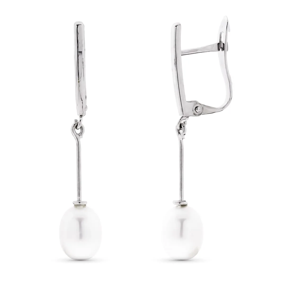 18K PENDIENTES ORO BLANCO CON PERLA 30X5 MM CIERRE CATALAN