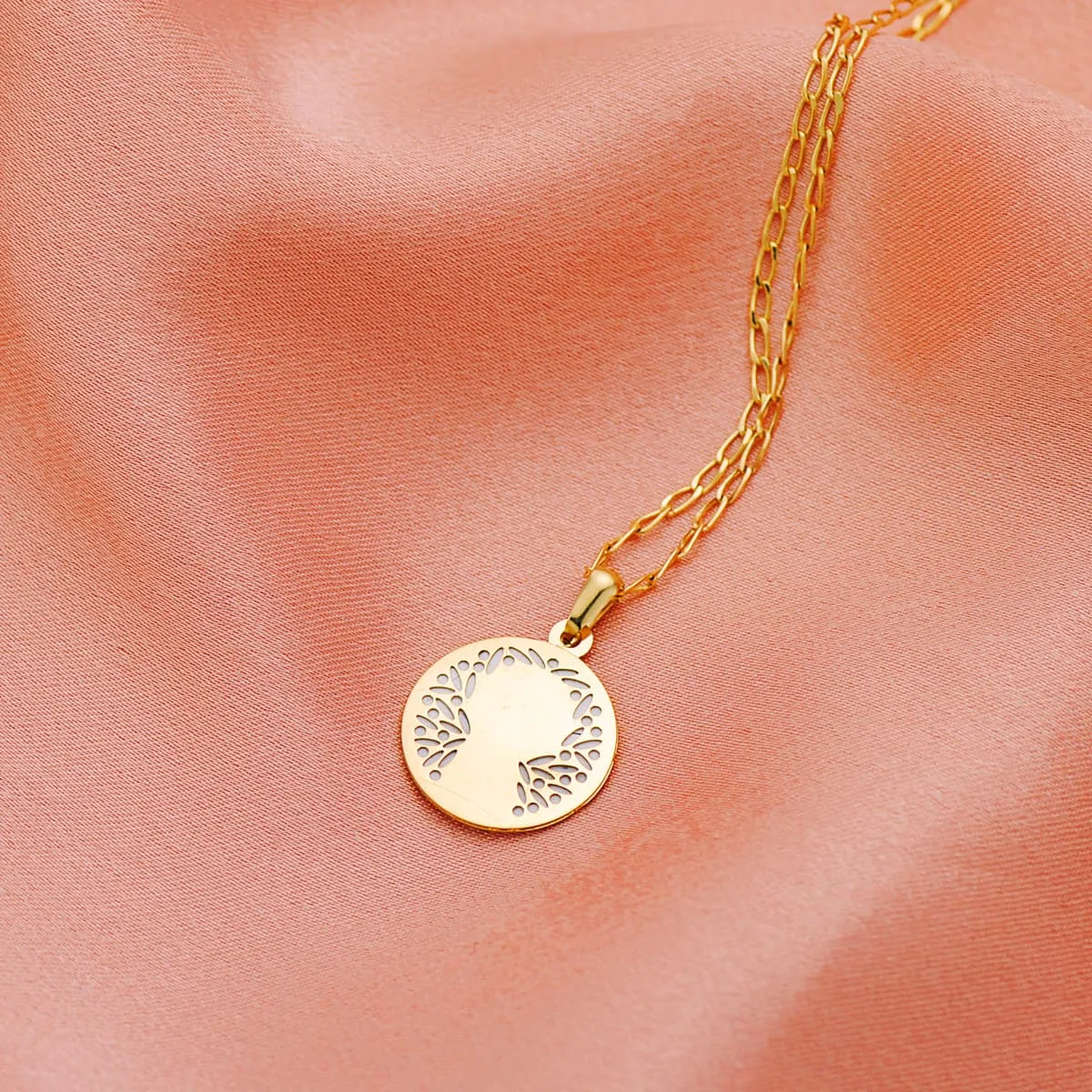 18K MEDALLA ORO AMARILLO REDONDA CON NACAR BLANCO Y VIRGEN NIÑA. 15 MM — vista 3
