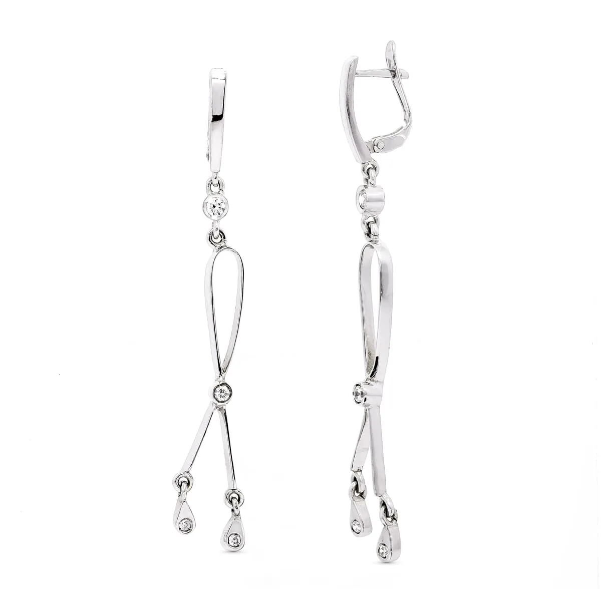 18K PENDIENTES LARGOS ORO BLANCO CON CIRCONITA 60X7 MM CIERRE CATALAN