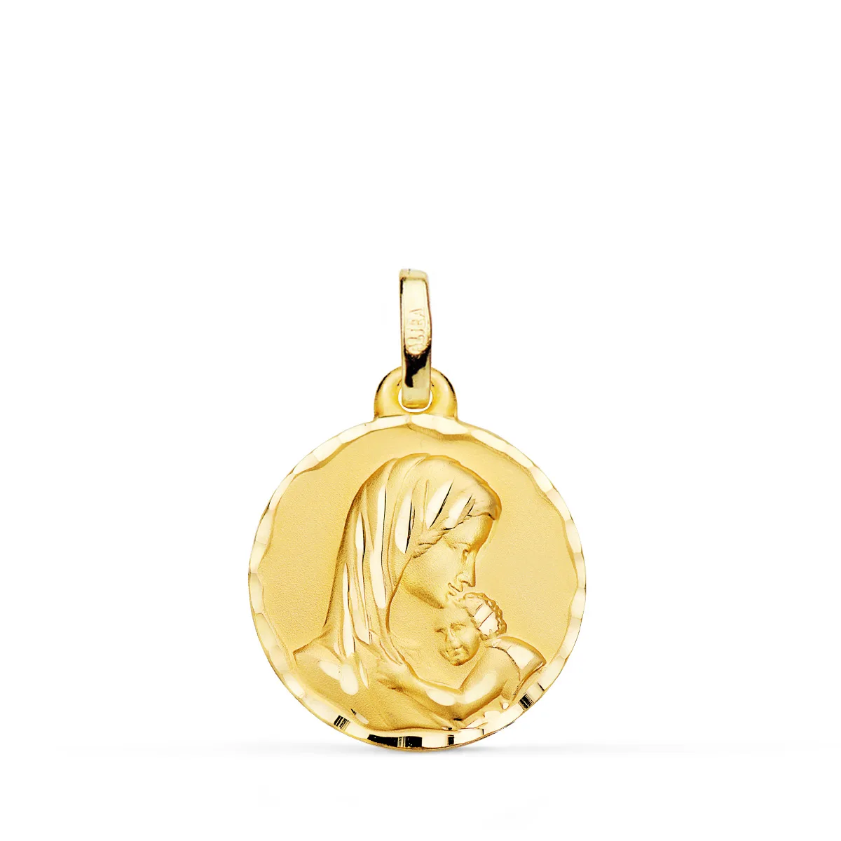 18K MEDALLA ORO AMARILLO MADRE AMOR MATERNAL TALLADA 18 MM