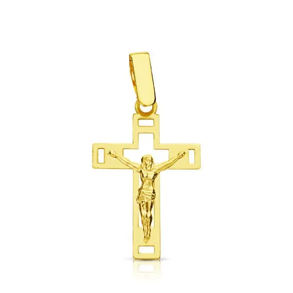 18K CRUZ ORO AMARILLO CON CRISTO CALADA LASER. 22X14 MM