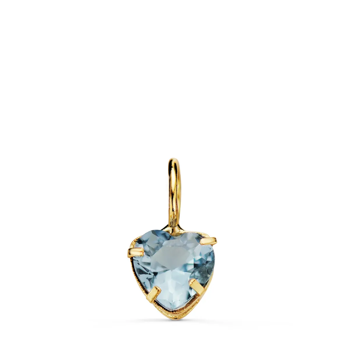 18K COLGANTE ORO AMARILLO CORAZON PIEDRA COLOR AGUAMARINA 5 X 5 MM.