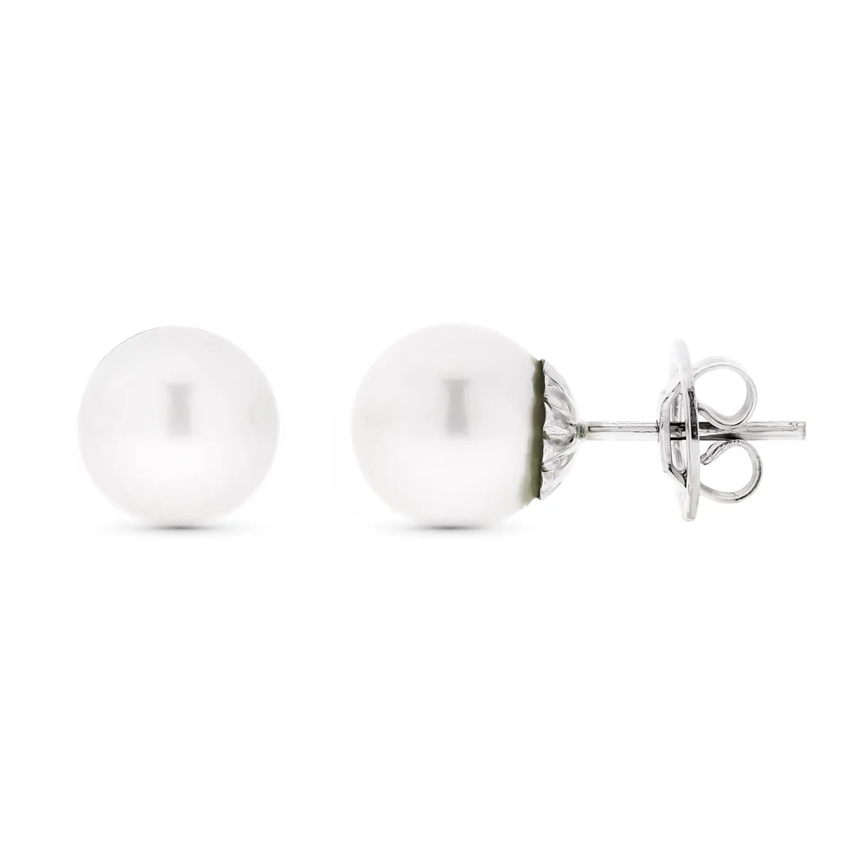 18K PENDIENTES ORO BLANCO Y PERLA AUSTRALIANA 9 MM CIERRE PRESION