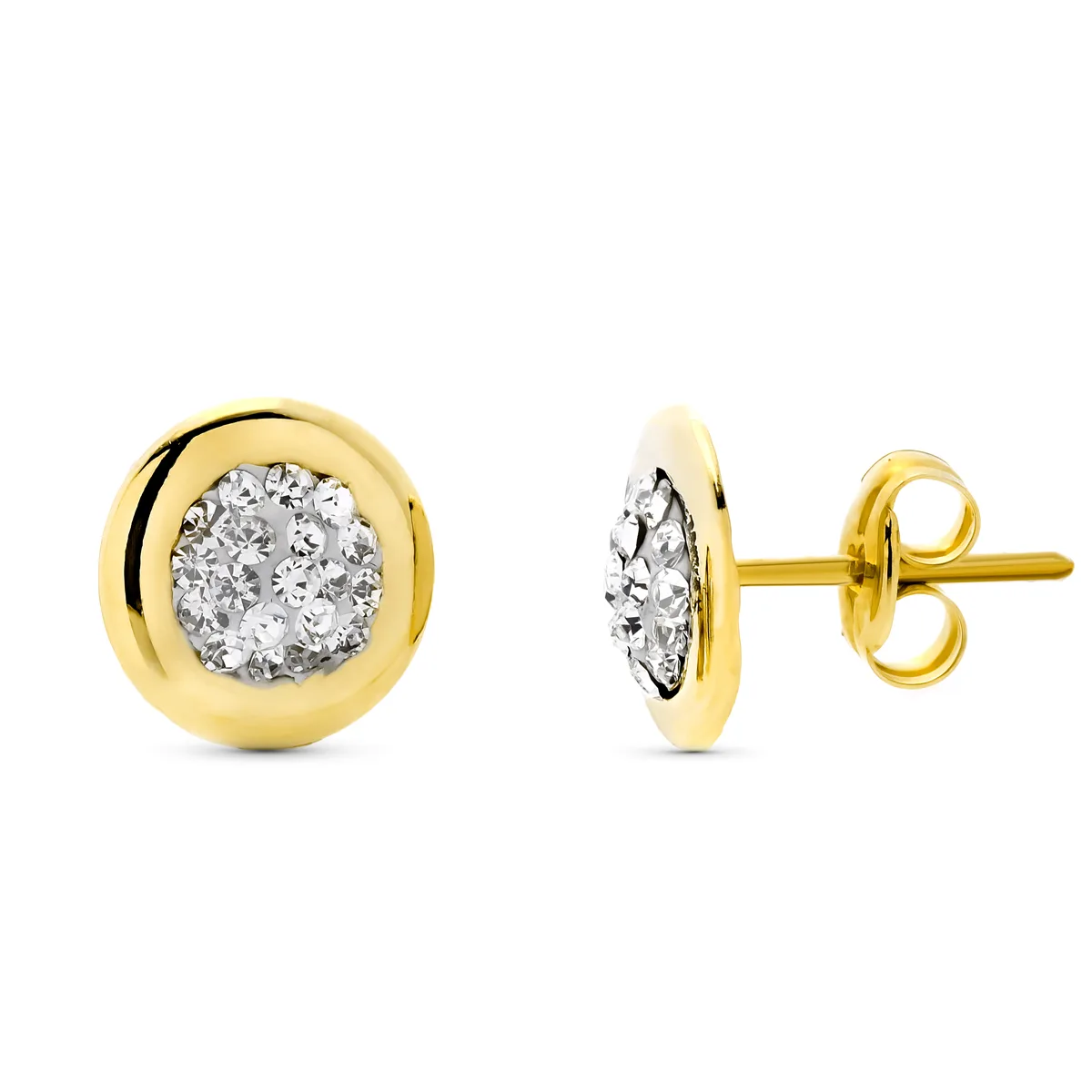 9K PENDIENTES ORO AMARILLO REDONDOS 8 MM CIERRE PRESION