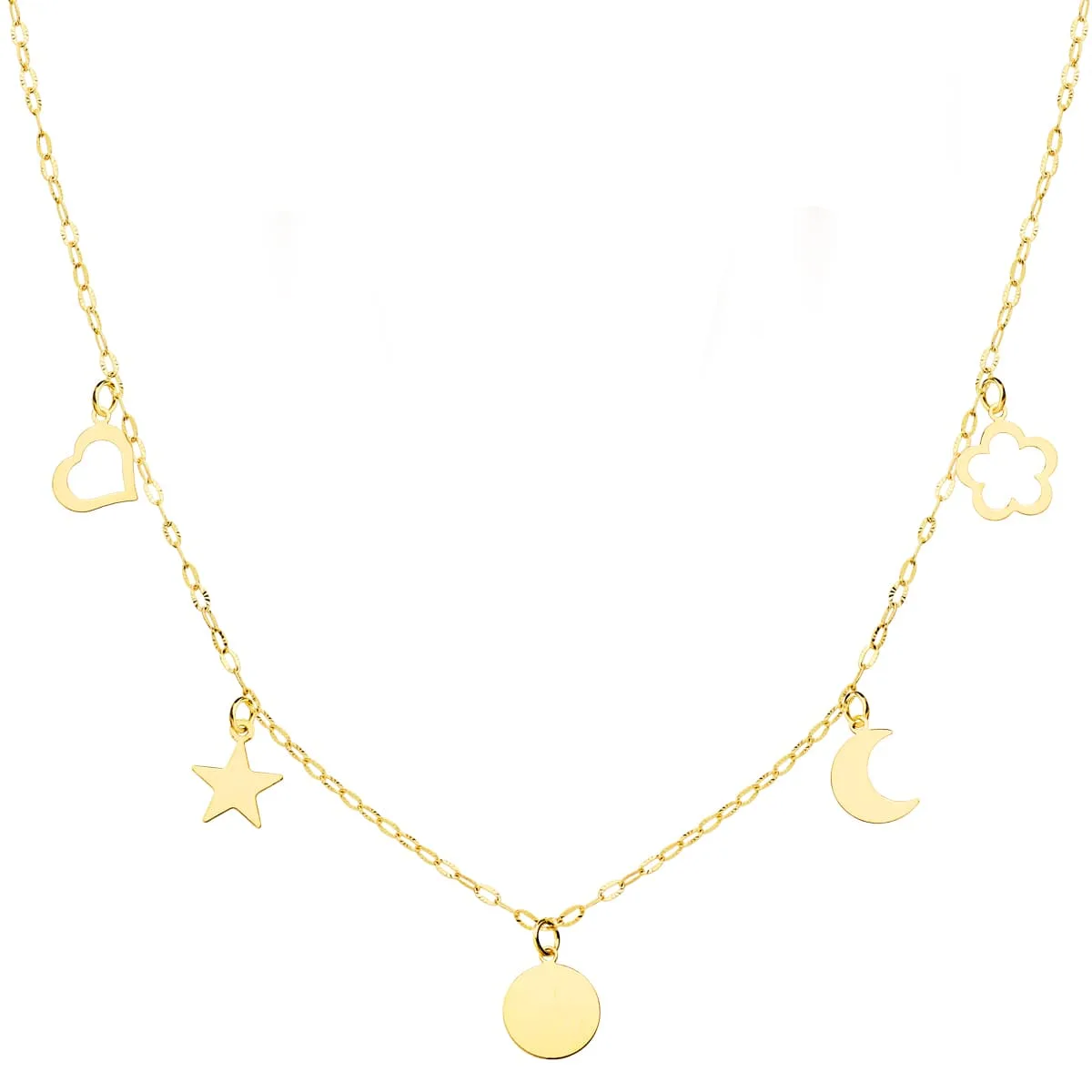 18K GARGANTILLA ORO AMARILLO PLACA CHAPA Y  MOTIVOS 6 MM CADENA FORZADA 45CM