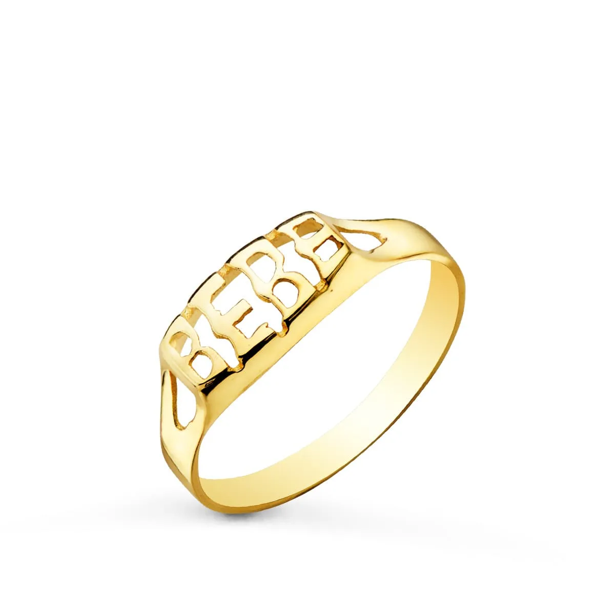 9K SELLO ORO AMARILLO PALABRA BEBE CALADA. ANCHO: 4 MM