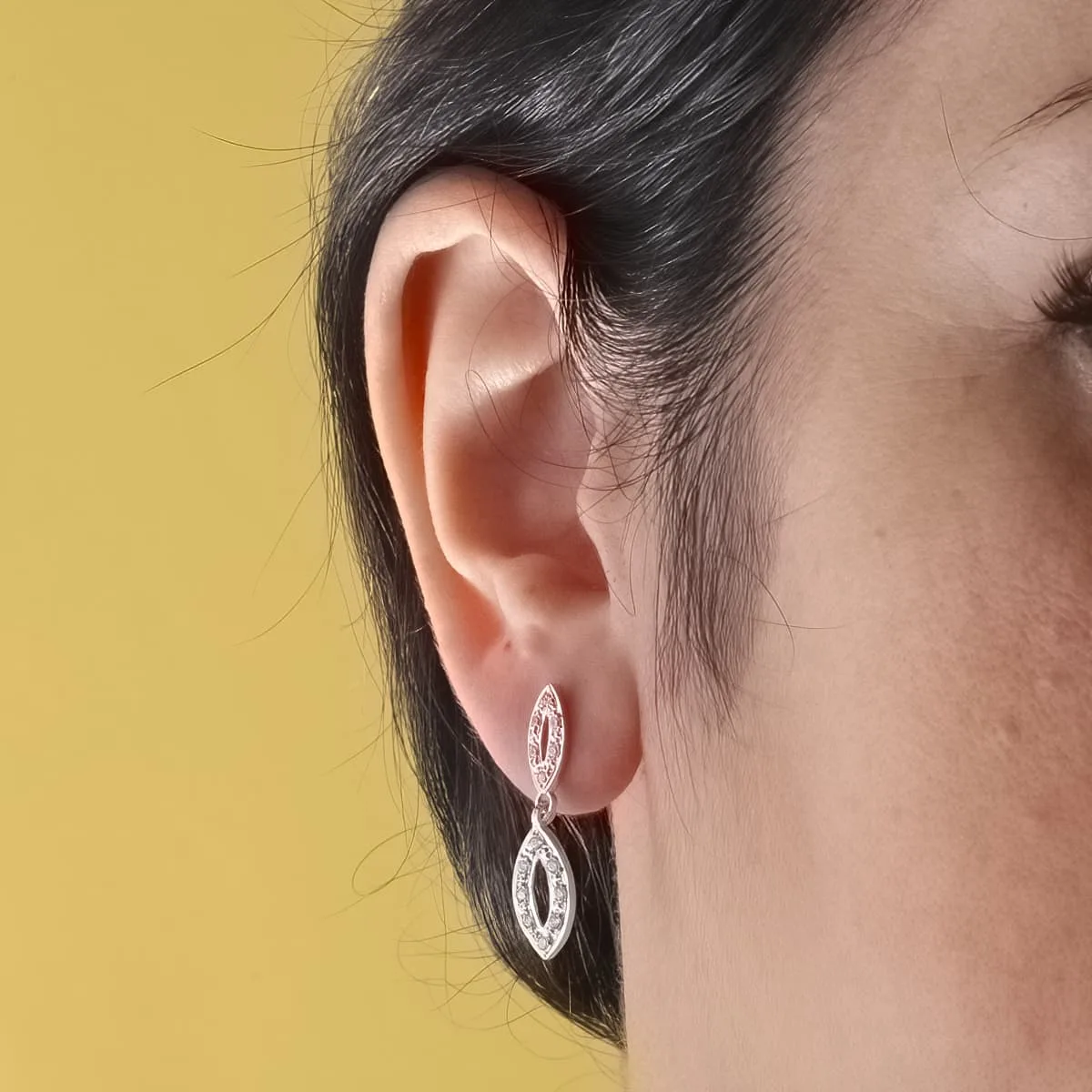 18K PENDIENTES DOS CUERPOS ORO BLANCO JUEGO NOVIA CIRCONITA 25X6 MM PRESION — vista 2