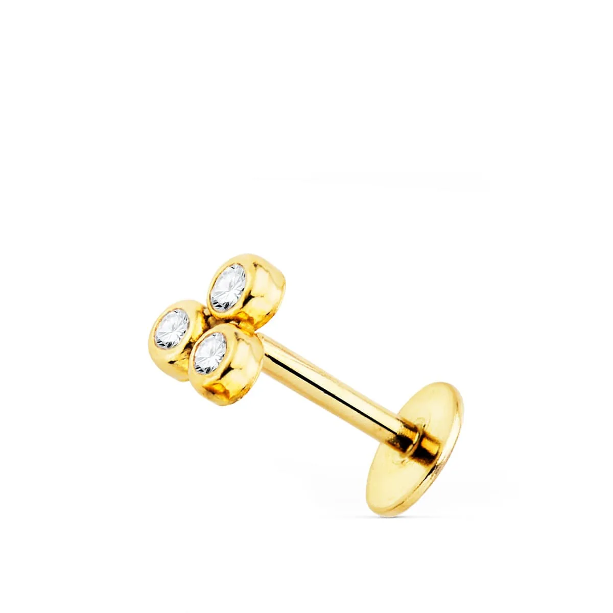 9K PIERCING OREJA ORO AMARILLO TRIANGULO CON CIRCONITA 5X3.5 MM (UNIDAD)