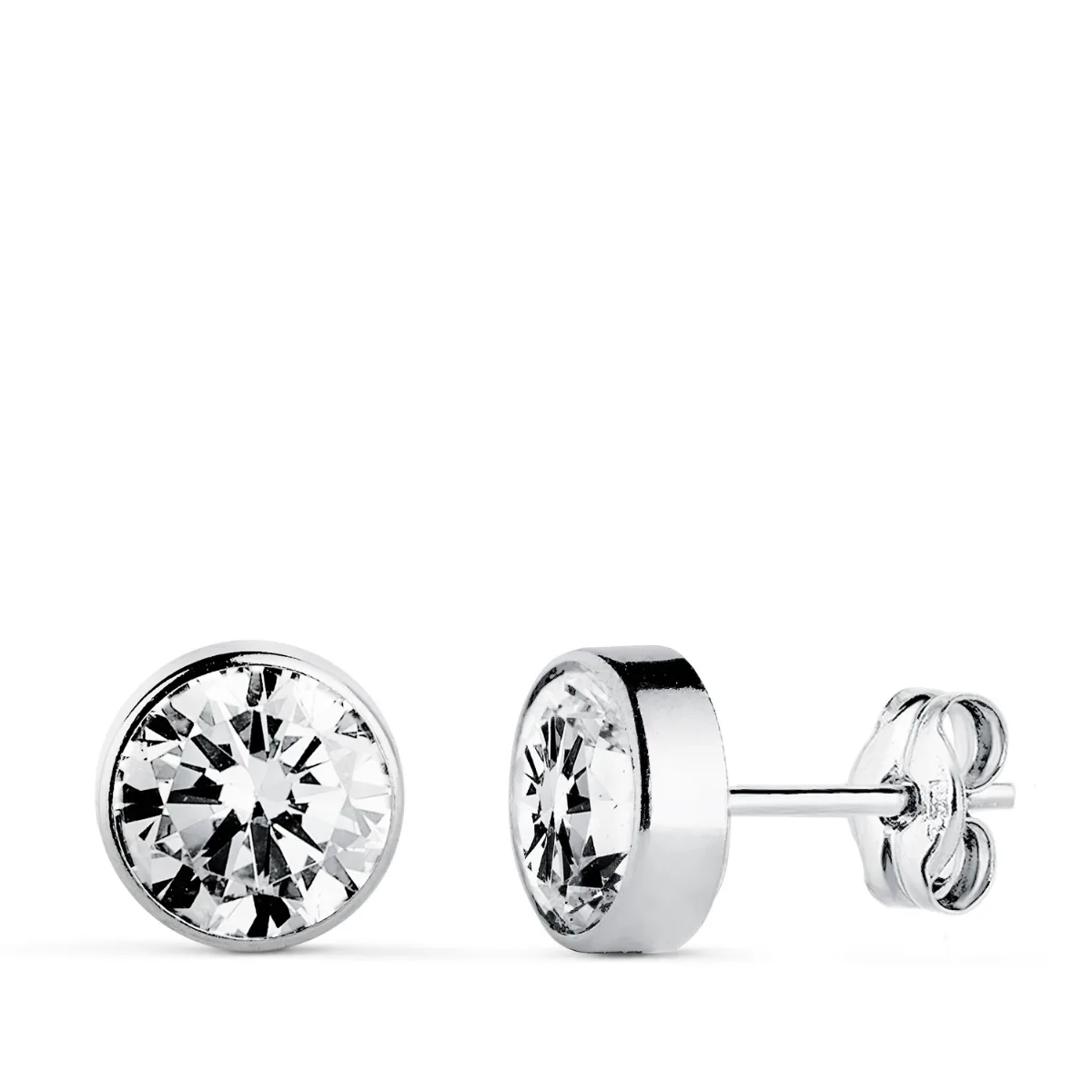 9K PENDIENTES ORO BLANCO 7 MM CHATON CIRCONITA CIERRE PRESION
