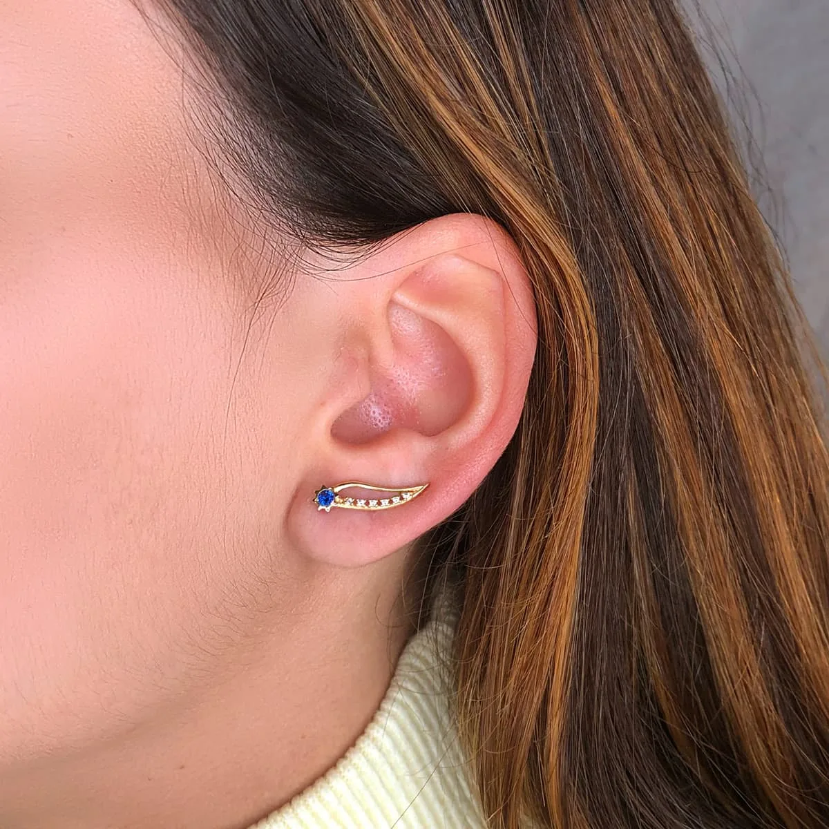 18K PENDIENTES ORO AMARILLO TREPADORES 19X5 MM CIRCONITAS-SOLES — vista 3