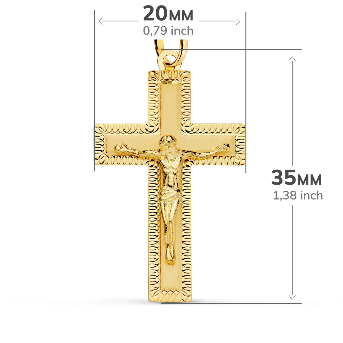 18K CRUZ ORO AMARILLO CON CRISTO TALLADA 35X20 MM — vista 3