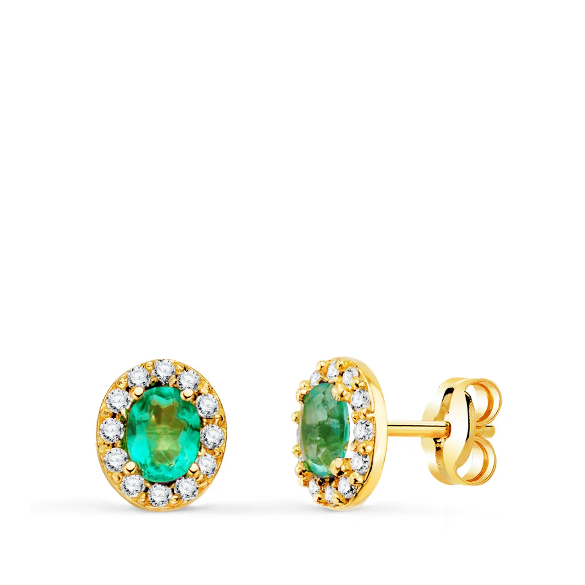 18K PENDIENTES ORO AMARILLO PIEDRA OVAL TOPACIO PARAIBA Y CIRCONITAS. 6,5 X 5,5 MM. CIERRE PRESION