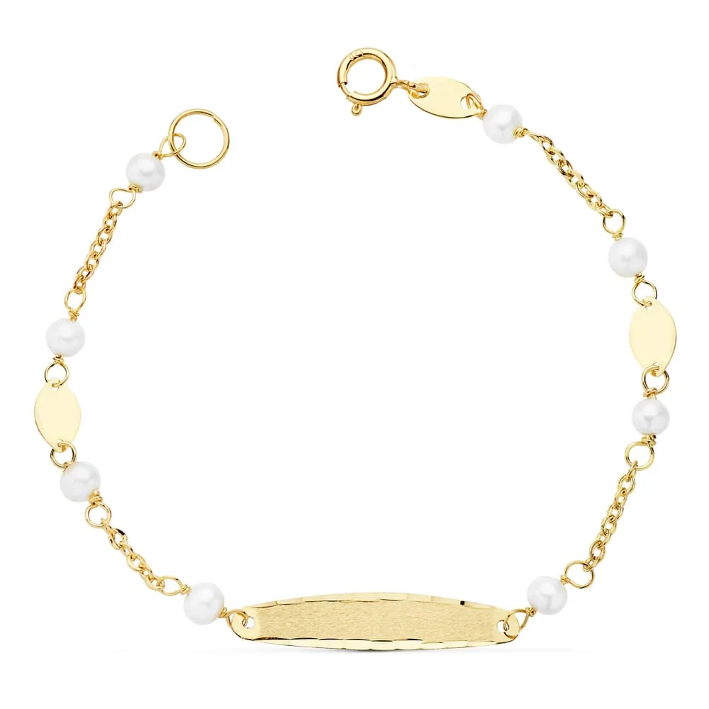 18K PULSERA ESCLAVA COMUNION ORO AMARILLO PERLAS 3.5MM 15CM