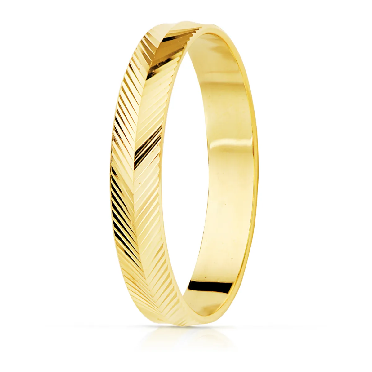18K ALIANZA ORO AMARILLO TALLADO ESPIGA BRILLO  ANCHO 3,5 MM  GROSOR 0,9 MM