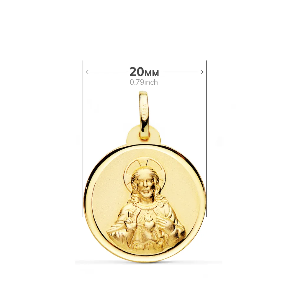 18K ESCAPULARIO ORO AMARILLO VIRGEN DEL CARMEN CORAZON JESUS BISEL 20 MM — vista 2