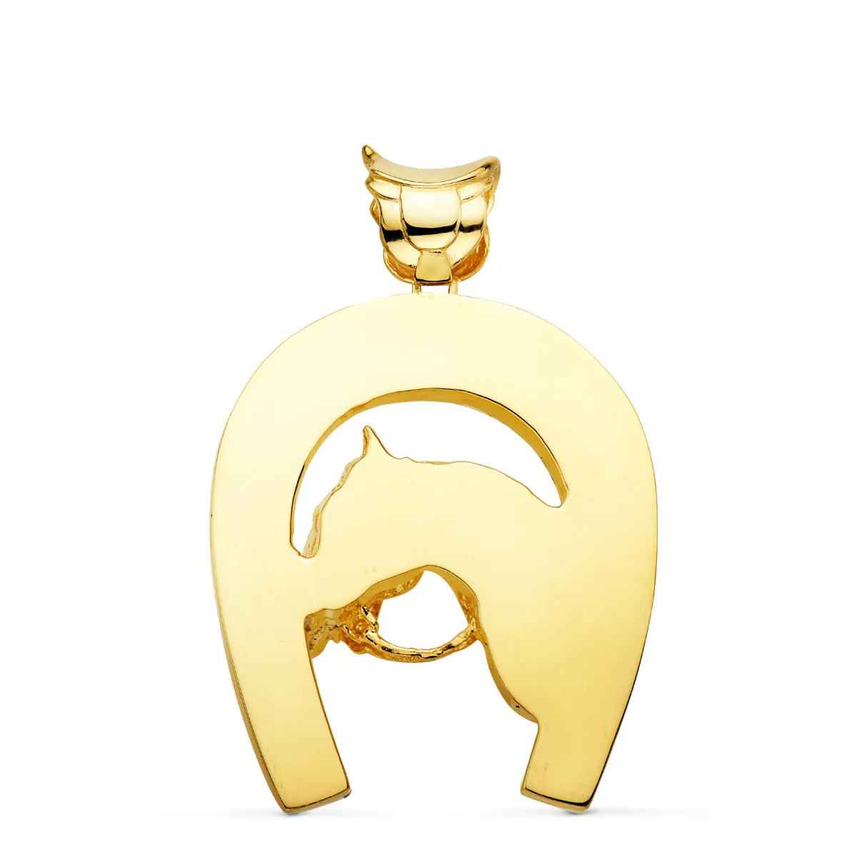 18K COLGANTE ORO AMARILLO HERRADURA CON CABALLO 48X40 MM — vista 2