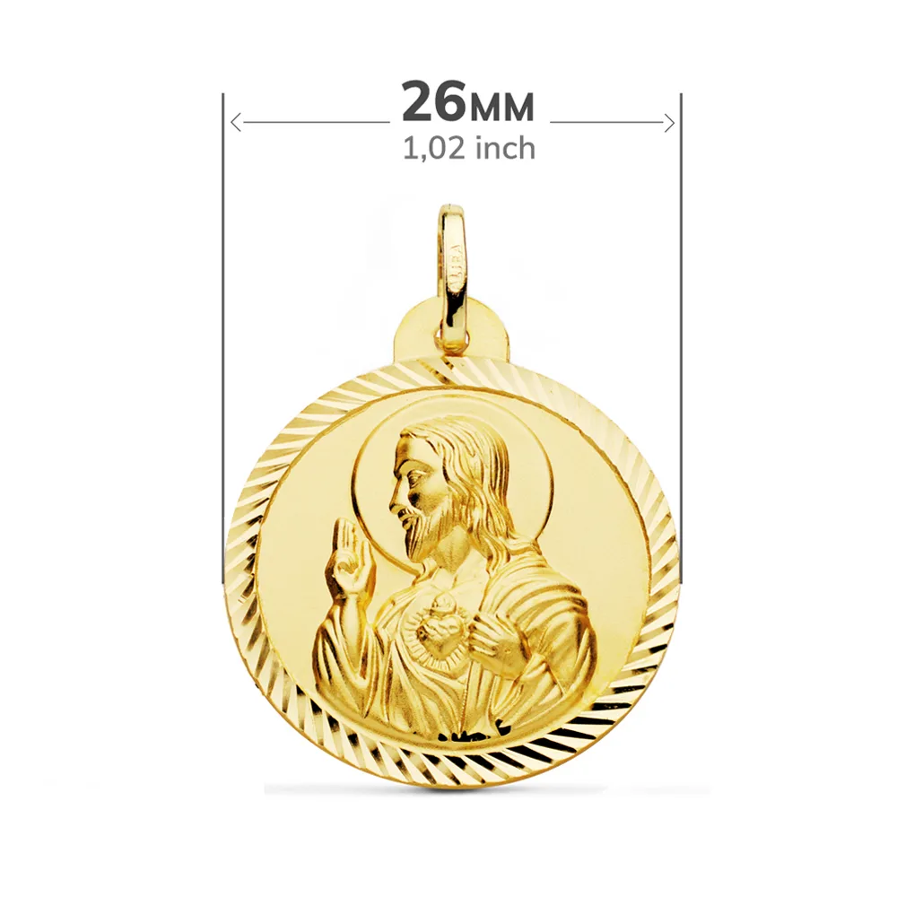 18K ESCAPULARIO ORO AMARILLO HELICE VIRGEN DEL CARMEN CORAZON DE JESUS 26 MM — vista 2
