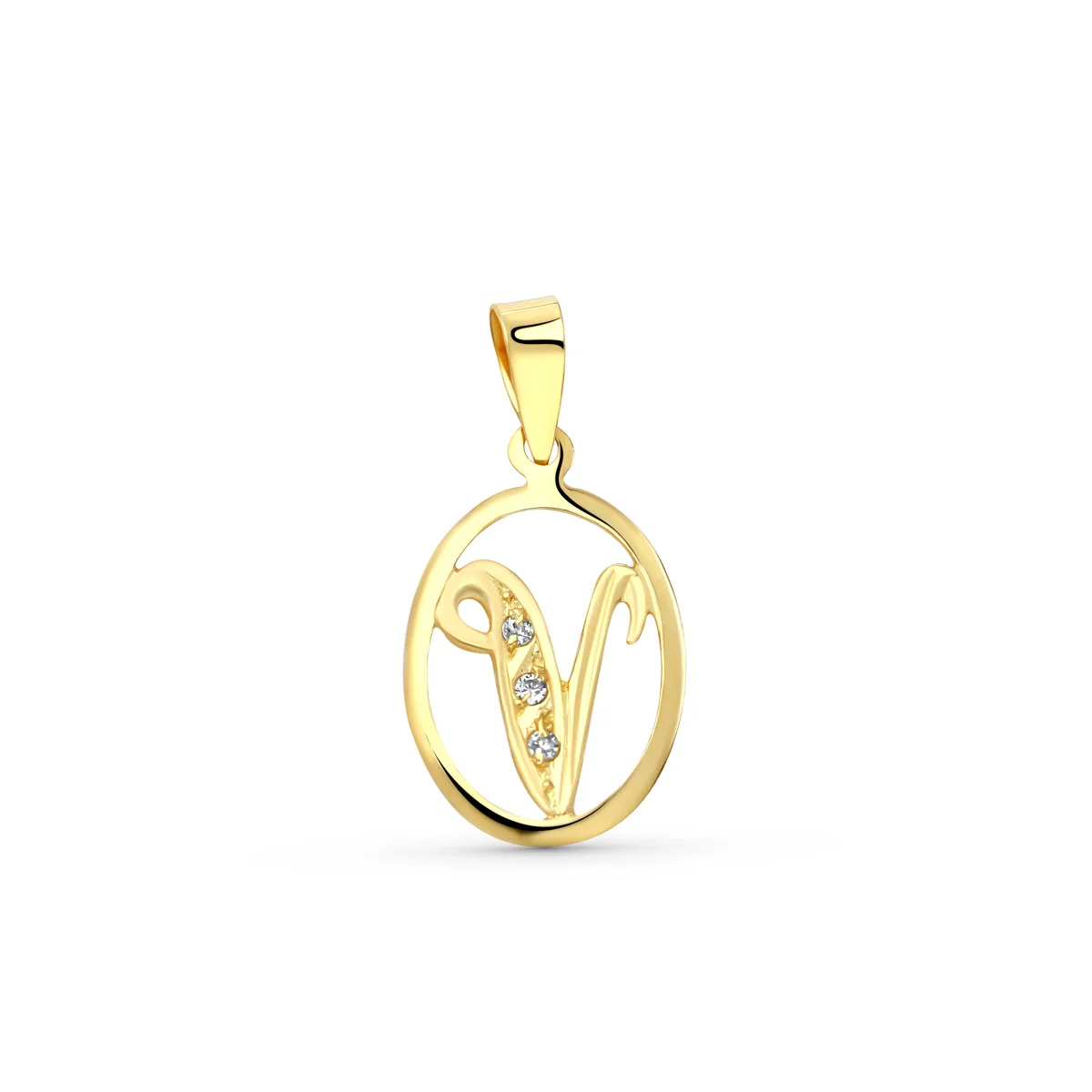 18K COLGANTE ORO AMARILLO LETRA V CON CIRCONITAS