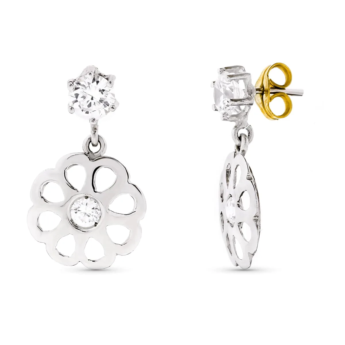 18K PENDIENTES ORO BLANCO CIRCONITA 22X13 MM CIERRE PRESIÓN