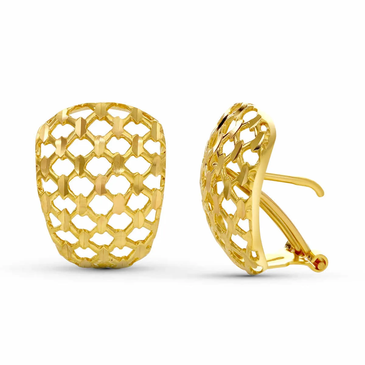18K PENDIENTES ORO AMARILLO TALLADOS 18X13 MM CIERRE OMEGA