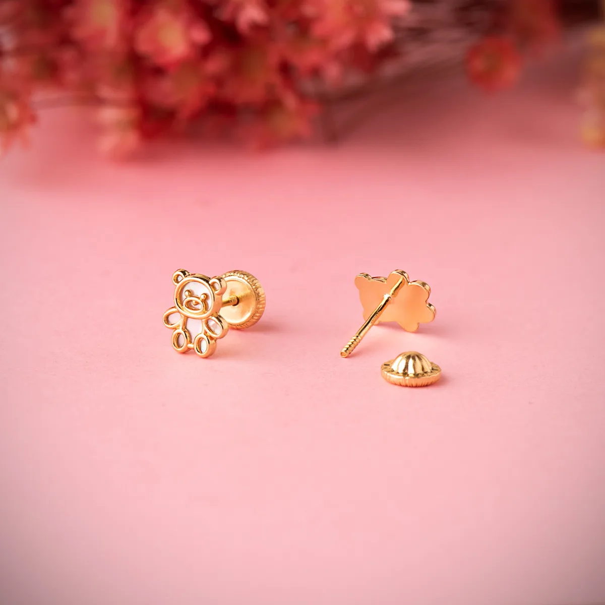 18K PENDIENTES ORO AMARILLO OSOS SILUETA INTERIOR NACAR 7 X 6 MM. CIERRE TUERCA — vista 2