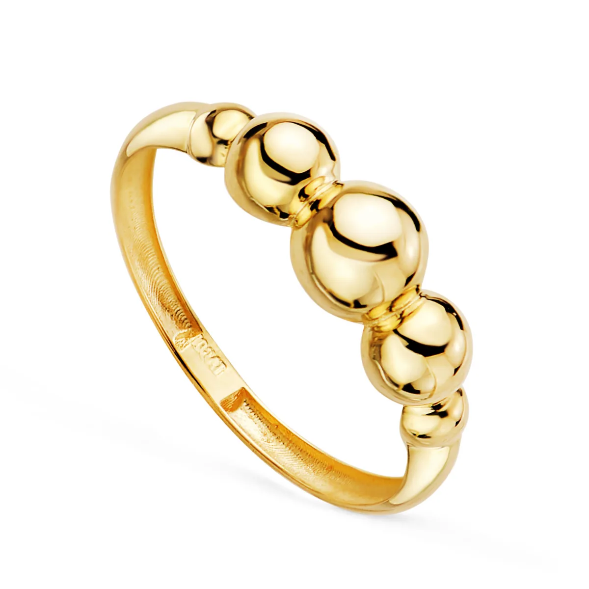 18K SORTIJA ORO AMARILLO CON CINCO BOLAS EN DISMINUCION. ANCHO: 5,5 MM