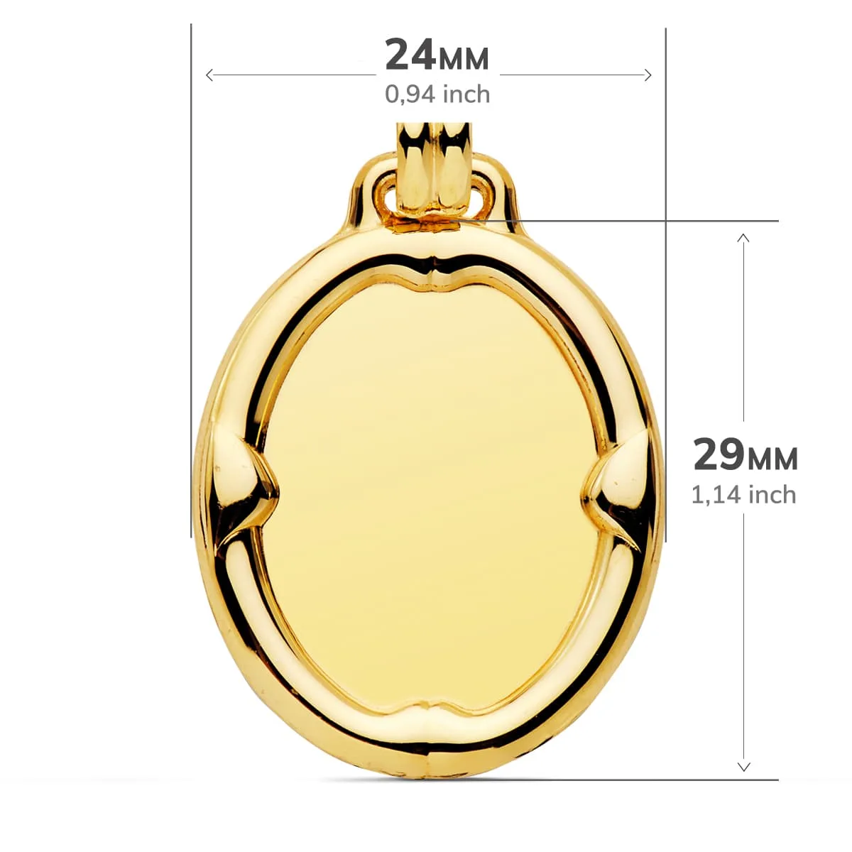 18K PLACA CHAPA ORO AMARILLO OVAL BRILLO CON BORDE 29X24 MM — vista 2