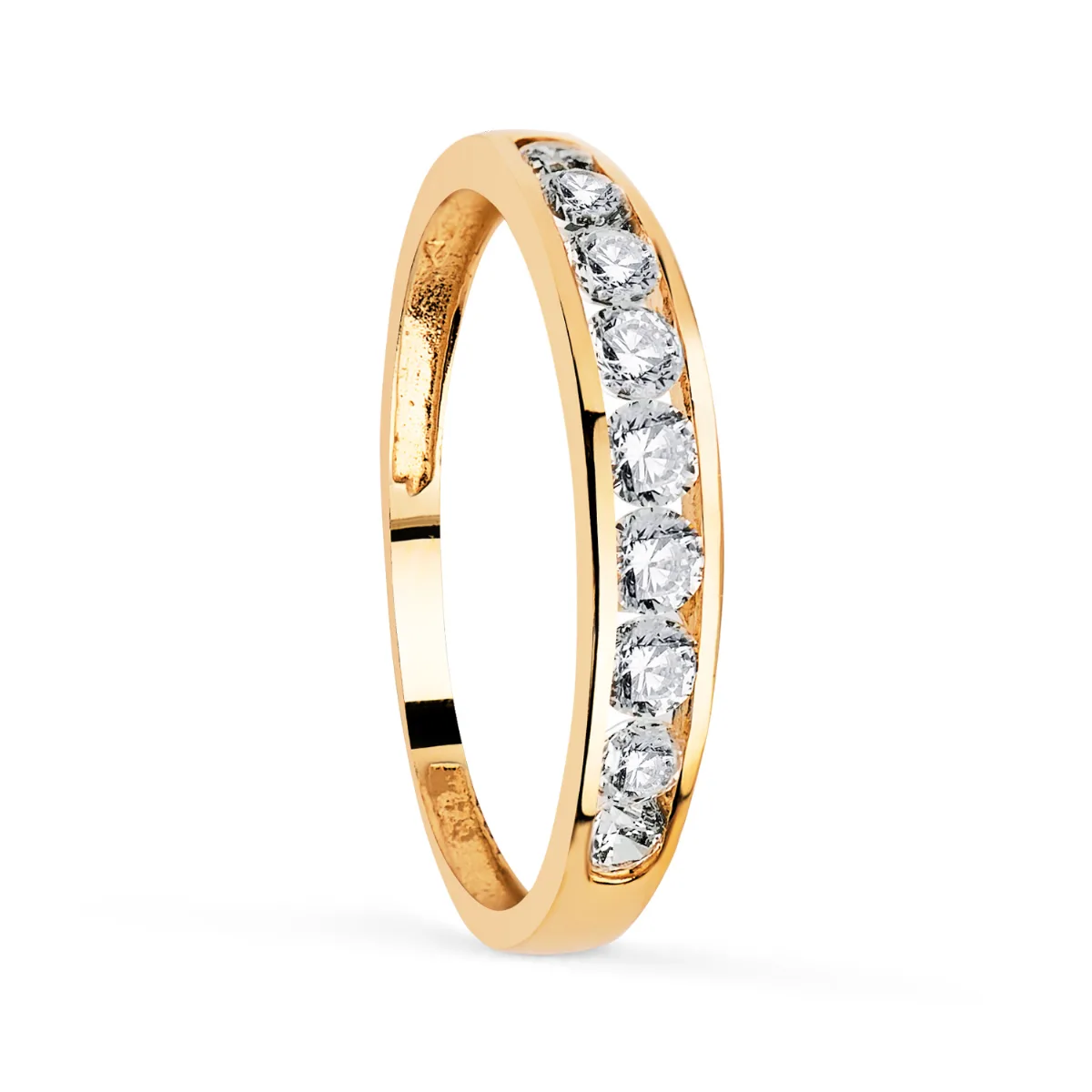 18K ALIANZA ORO AMARILLO CARRIL CON CIRCONITAS. ANCHO: 3,5 MM