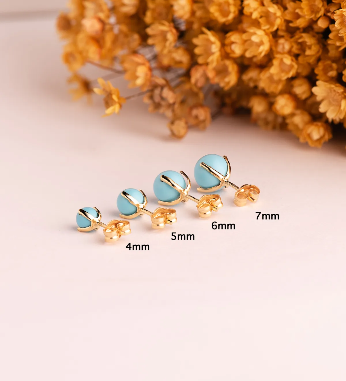 18K PENDIENTES ORO AMARILLO TURQUESA CON 4 GARRAS. MEDIDA: 4 MM. CIERRE PRESION — vista 3