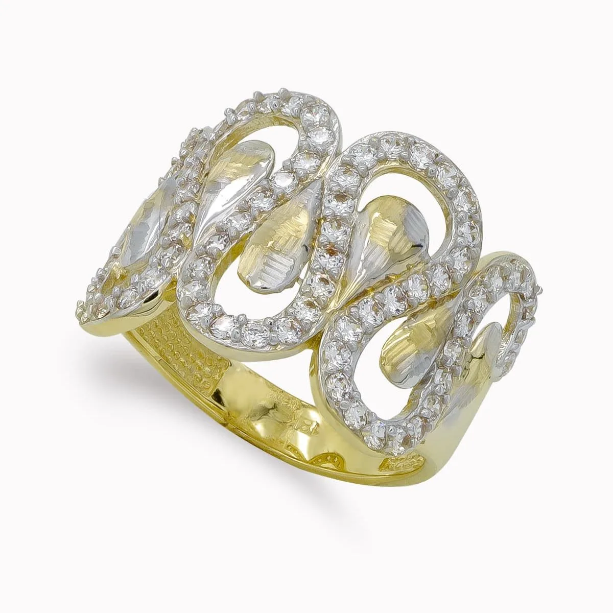 18K SORTIJA ORO BICOLOR MACIZO CON CIRCONITAS. ANCHO: 16 MM
