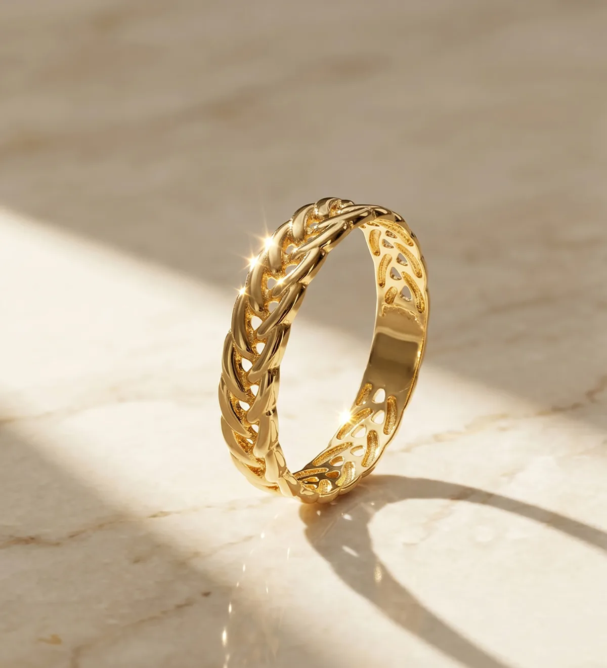 18K SORTIJA ORO AMARILLO TRENZADO ESPIGA ANCHO CUERPO 3.5 MM — vista 2