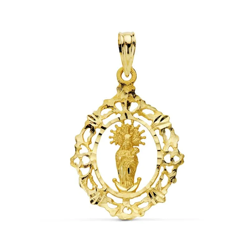 18K MEDALLA ORO AMARILLO VIRGEN DE LA ALMUDENA ORLA 27X20 MM