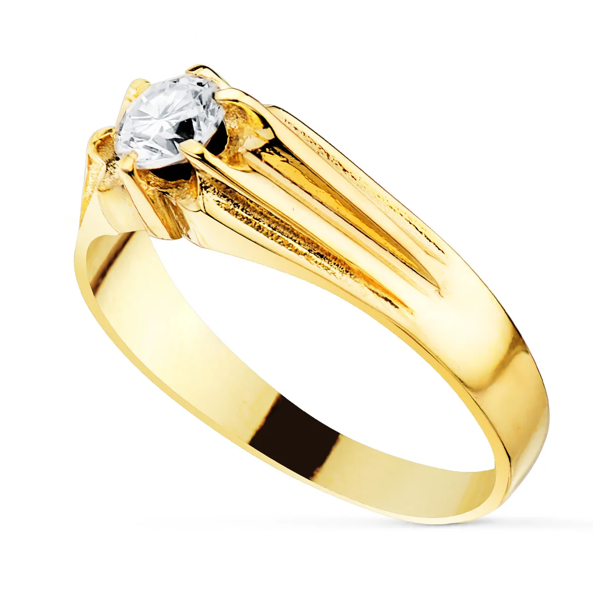 18K SOLITARIO ORO AMARILLO CABALLERO CIRCONITA 5 MM ANCHO CUERPO 6.5 MM — vista 2