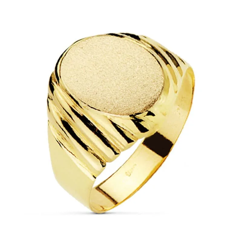 18K SELLO ORO AMARIILO HUECO TALLADO OVAL ZONA GRABADO 13 X 11 MM