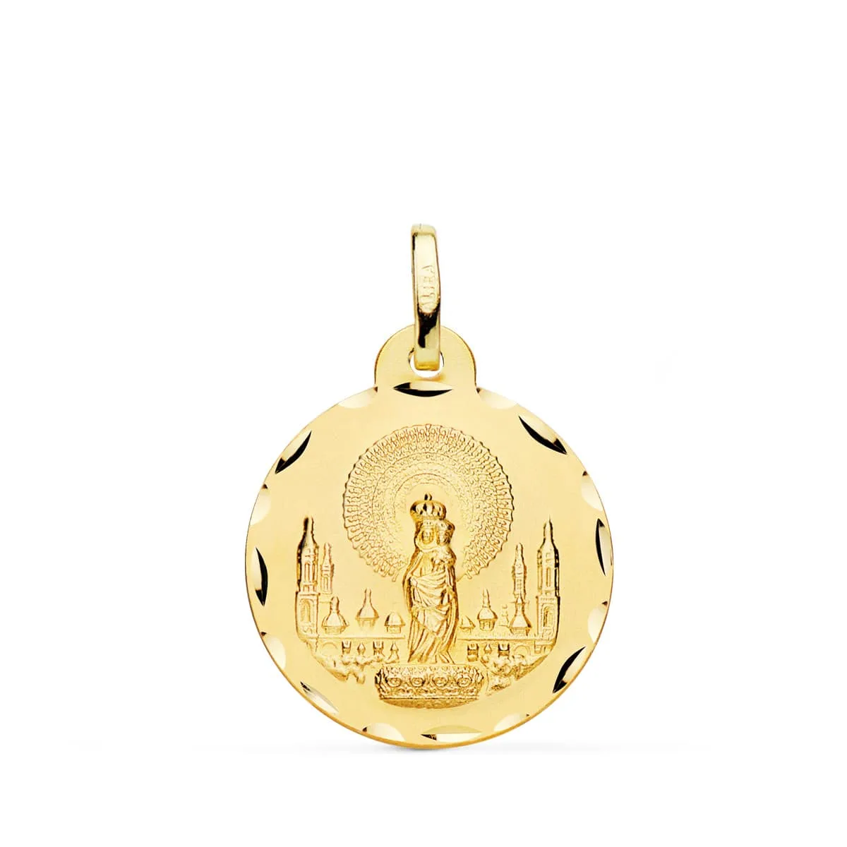 18K MEDALLA ORO AMARILLO VIRGEN DEL PILAR TALLADA 20 MM