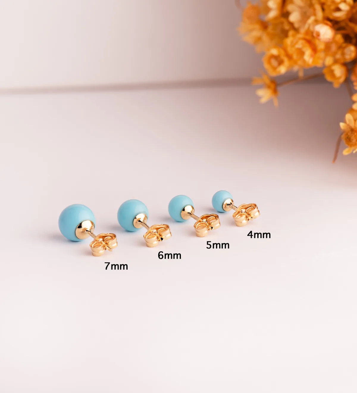 18K PENDIENTES ORO AMARILLO TURQUESA CON CASQUILLA. MEDIDA: 7 MM. CIERRE PRESION — vista 3