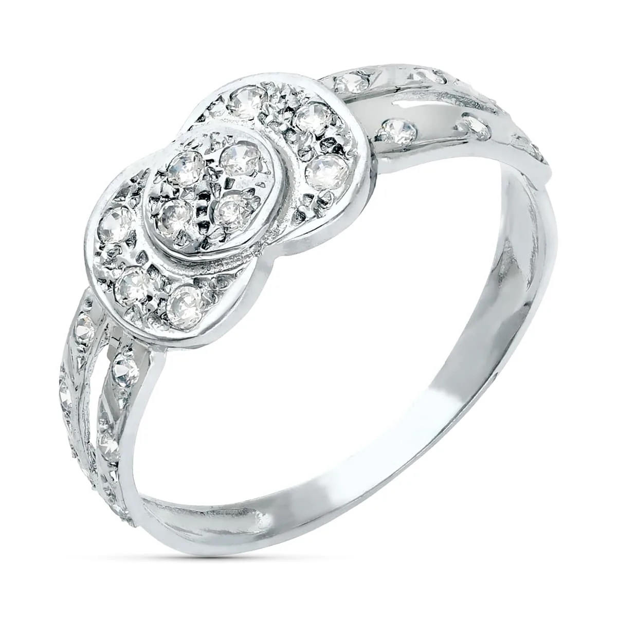 18K SORTIJA ORO BLANCO MOTIVO CON CIRCONITAS. ANCHO 7,5 MM