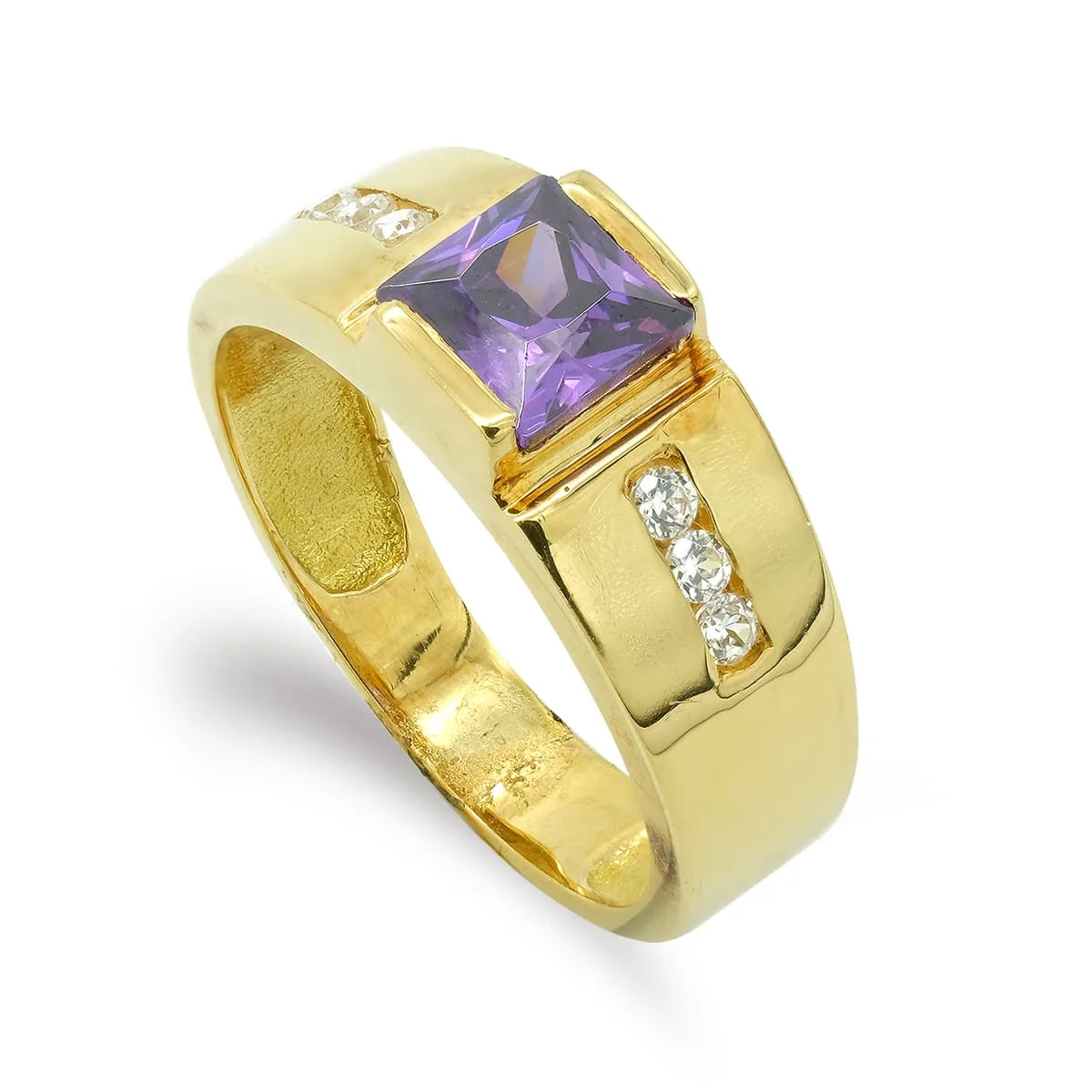 18K SORTIJA ORO AMARILLO MACIZA CIRCONITA AMATISTA CUADRADA 5 X 5 MM. ANCHO: 7 MM