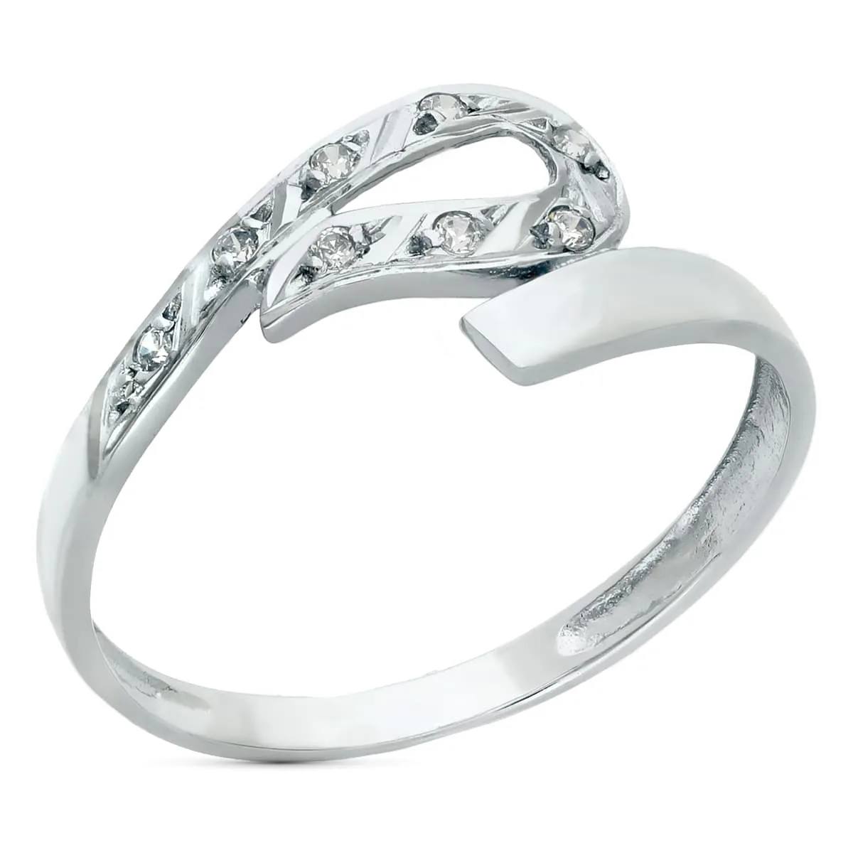 18K SORTIJA ORO BLANCO CRUZADA CON CIRCONITAS. ANCHO 7 MM