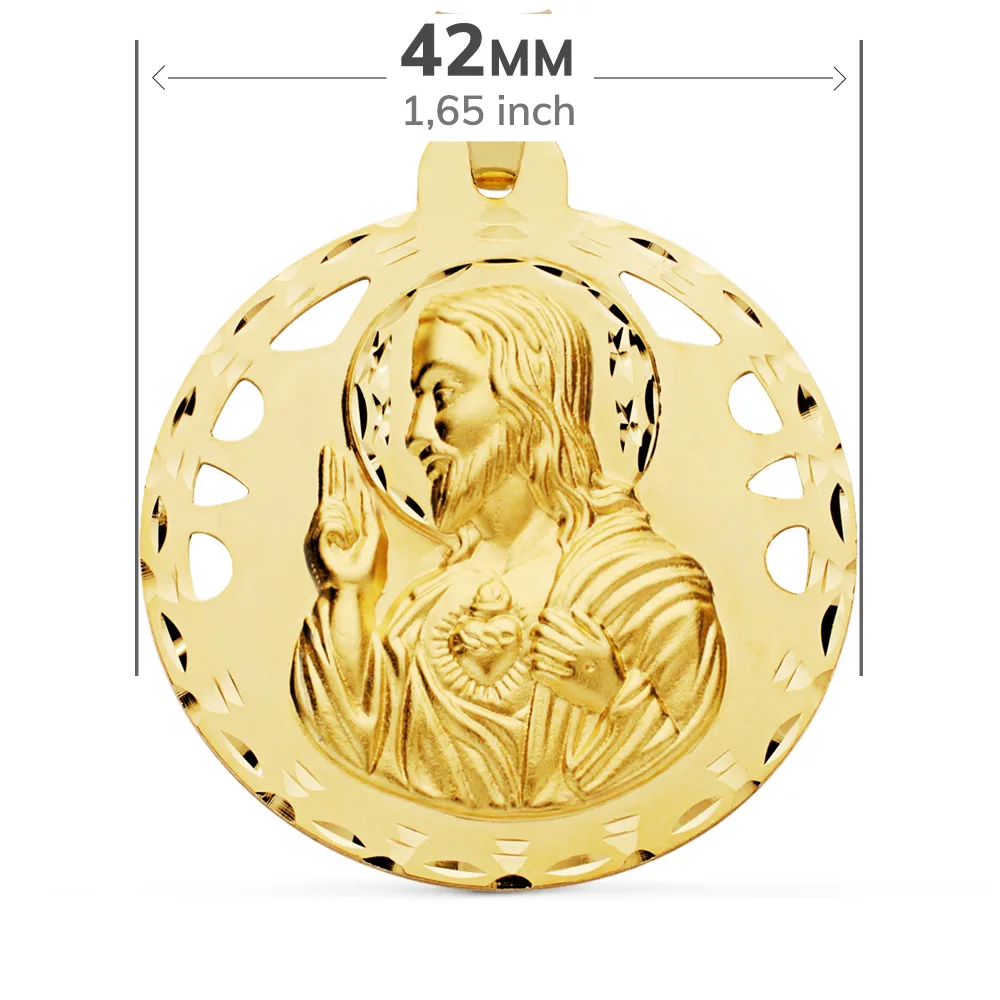 18K ESCAPULARIO ORO AMARILLO CALADO TALLADO ORO AMARILLO VIRGEN CARMEN Y CORAZON DE JESUS 42 MM — vista 2