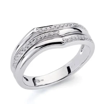 18K SORTIJA ORO BLANCO 38 DIAMANTES NATURALES TALLA BRILLANTE 0.130 QTS. ANCHO: 7MM