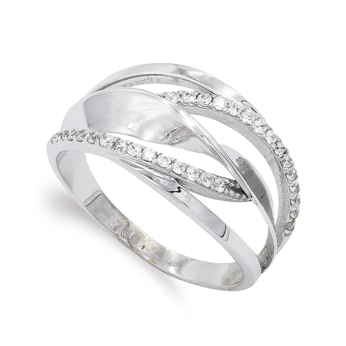 18K SORTIJA ORO BLANCO CALADA CON CIRCONITAS. ANCHO: 12 MM