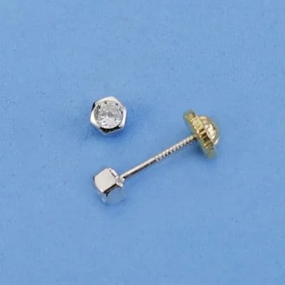 18K PENDIENTES HEXAGONO CIRCONITA 3X3 MM CIERRE TUERCA