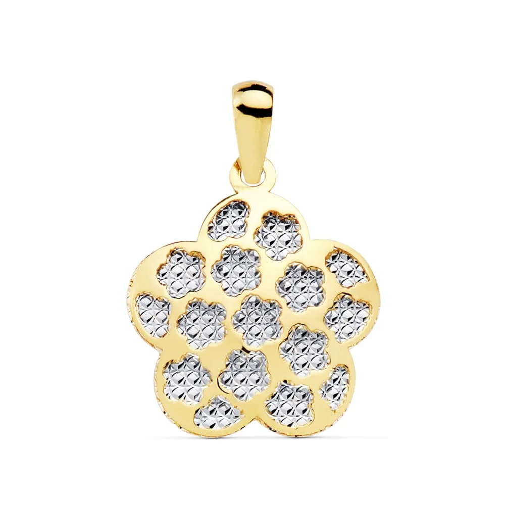18K COLGANTE AMULETO FLOR BICOLOR 17X17 MM