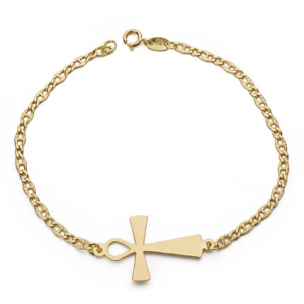 18K PULSERA ORO AMARILLO CRUZ DE LA VIDA EGIPCIA 19CM . AMULETO EGIPCIO ANKH