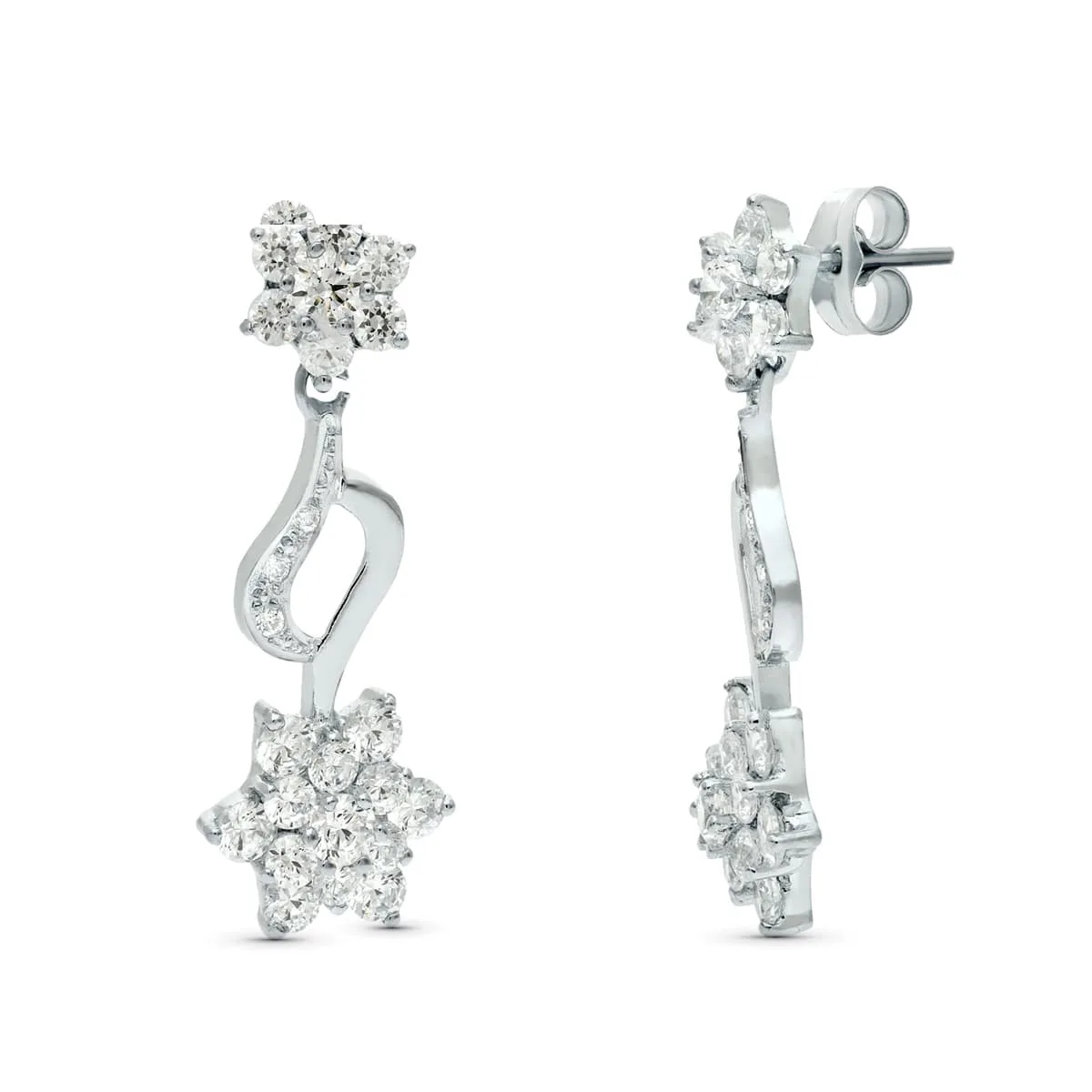 18K PENDIENTES ORO BLANCO JUEGO NOVIA PIÑA CIRCONITA 30X11 MM PRESION
